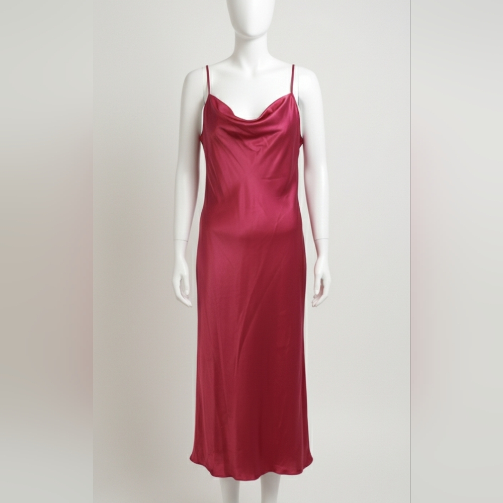 Bebe Satin Cowl Neck Slip Midi Dress Magenta XL
